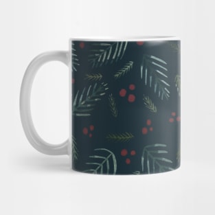 Christmas tree branches and berries - teal Mug